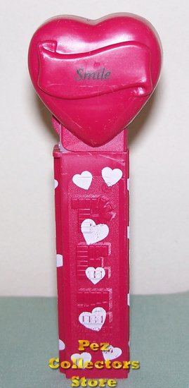 (image for) 2005 Smile Heart Pez Maroon printed stem Loose - Click Image to Close