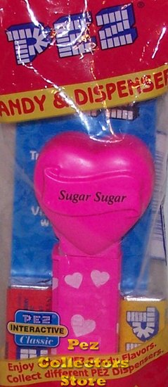 (image for) 2005 Sugar Sugar Heart Pez Neon Pink printed stem MIB - Click Image to Close