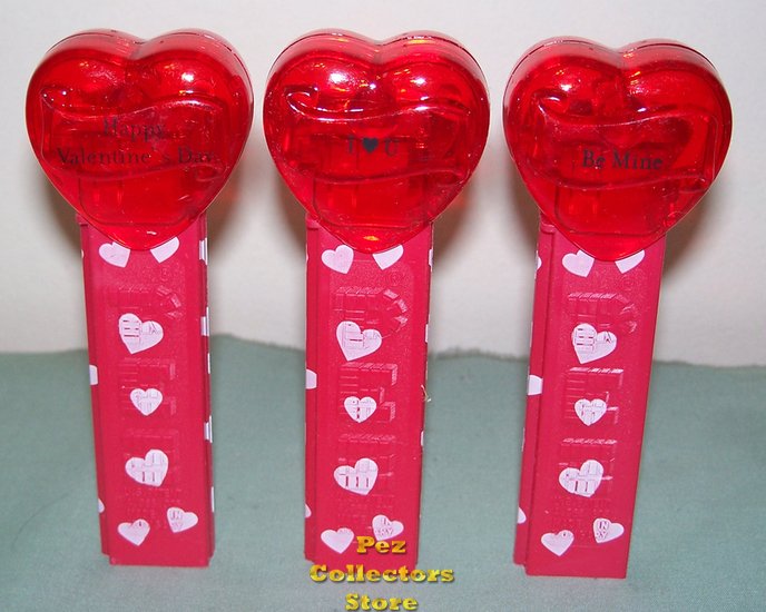 (image for) 2009 Set of 3 Red Crystal Pez Short Valentine Hearts Loose - Click Image to Close