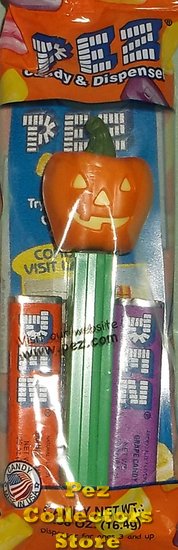 (image for) 2014 Flat Top Halloween Pumpkin Pez on Green Stem MIB - Click Image to Close