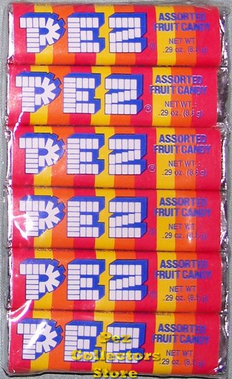 (image for) Old 2 Piece Assorted Fruit Pez 6 roll Cello Pack