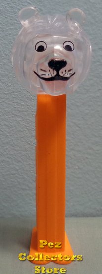 (image for) Colorless Clear Crystal Lion Kooky Zoo Pez on Orange Stem Loose - Click Image to Close