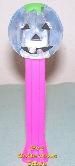 (image for) Light Blue Tint Crystal Pumpkin Pez on Neon Pink Stem - Click Image to Close