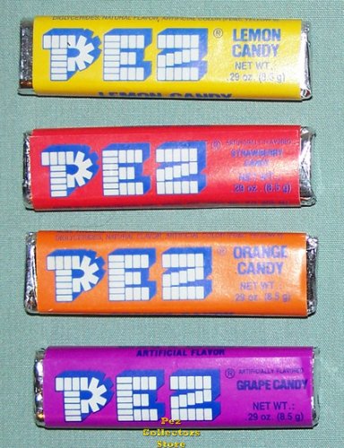(image for) Old 2 Piece Strawberry, Grape, Lemon and Orange Pez Candy Packs