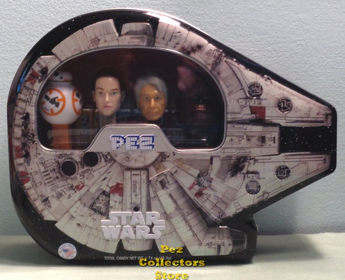 (image for) Millennium Falcon Pez Tin with BB8, Rey, Han Solo and Chewbacca - Click Image to Close