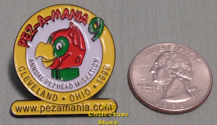(image for) 1999 Pezamania 9 Pez Annual Pezhead Migration Yellow Lapel Pin - Click Image to Close