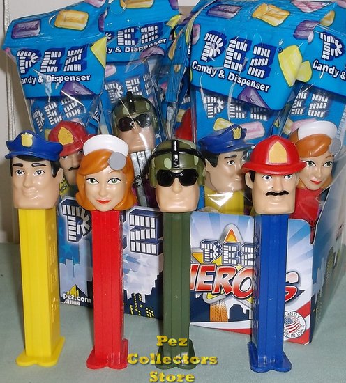 (image for) Pez Heroes Set - Nurse, Fireman, Policeman, Army Soldier MIB - Click Image to Close