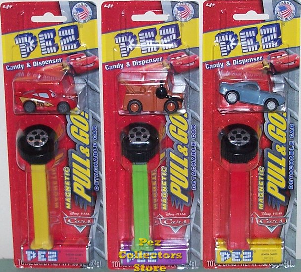 (image for) Pull and Go Detachable Cars Lightning, Mater and Finn Pez MOC - Click Image to Close