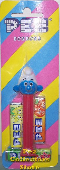 (image for) Smurfs Series I Smurf Boy Pez on Red Mint on Striped Card - Click Image to Close