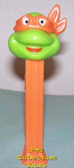 (image for) TMNT Happy Michaelangelo Orange mask on Orange Stem Pez - Click Image to Close