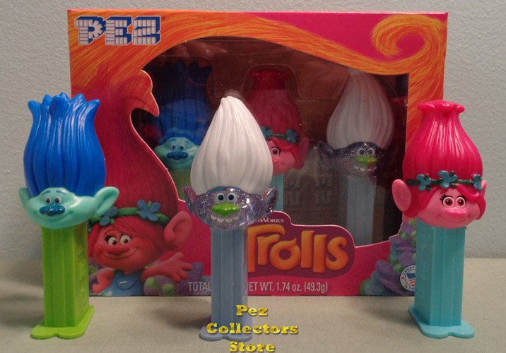 (image for) Mini Trolls Pez on mini stems in Tri-pack Boxed Set - Click Image to Close