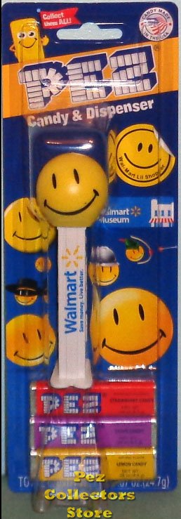 (image for) Walmart Museum Smiley Pez with Printed Stem MOC - Click Image to Close