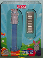 PAMP Suisse White Easter Bunny Pez with Silver Pez Candies