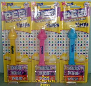 Peeps Pez Yellow, Pink and Blue Mint on Card