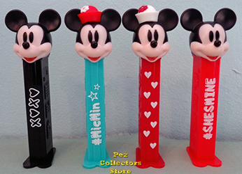 European Mickey and Minnie Pez Set with Printed Stems