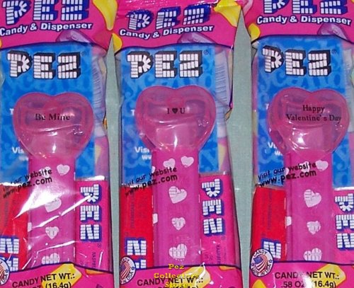 (image for) 2009 Set of 3 Cloudy Pink Crystal Pez Short Valentine Hearts MIB