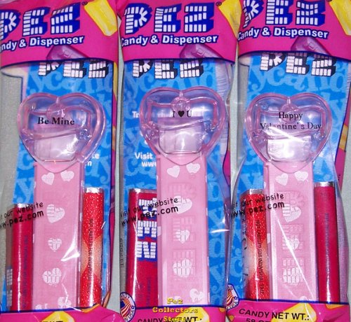 (image for) 2009 Set of 3 Clear Pink Crystal Pez Short Valentine Hearts MIB