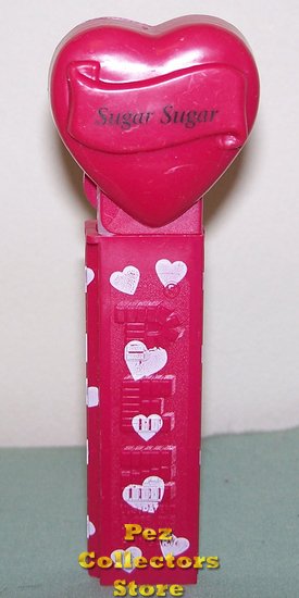 (image for) 2005 Sugar Sugar Heart Pez Maroon printed stem Loose - Click Image to Close