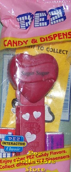 (image for) 2005 Sugar Sugar Heart Pez Maroon printed stem MIB