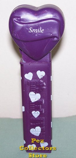 (image for) 2005 Smile Heart Pez Purple printed stem Loose - Click Image to Close
