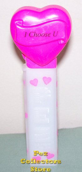 (image for) 2006 Hot Pink Heart Pez I Choose U White Printed Stem Loose