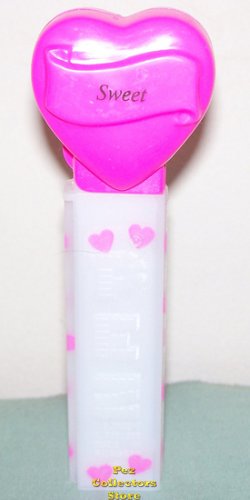 (image for) 2006 Hot Pink Heart Pez Sweet White Printed Stem Loose