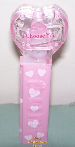(image for) 2008 Pink Crystal Heart Pez - Red Block Font I Choose You Loose