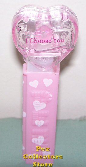 (image for) 2008 Pink Crystal Heart Pez - Red Block Font I Choose You Loose - Click Image to Close