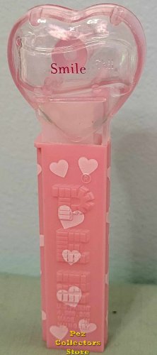 (image for) 2008 Pink Crystal Heart Pez - Red Block Font Smile Loose