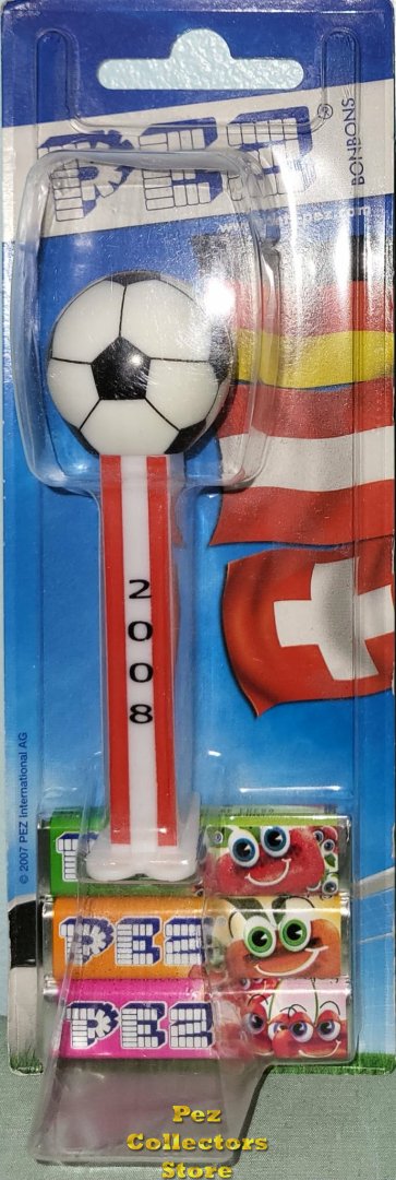(image for) 2008 Soccer Ball European Pez White with Red Stripes Stem MOC