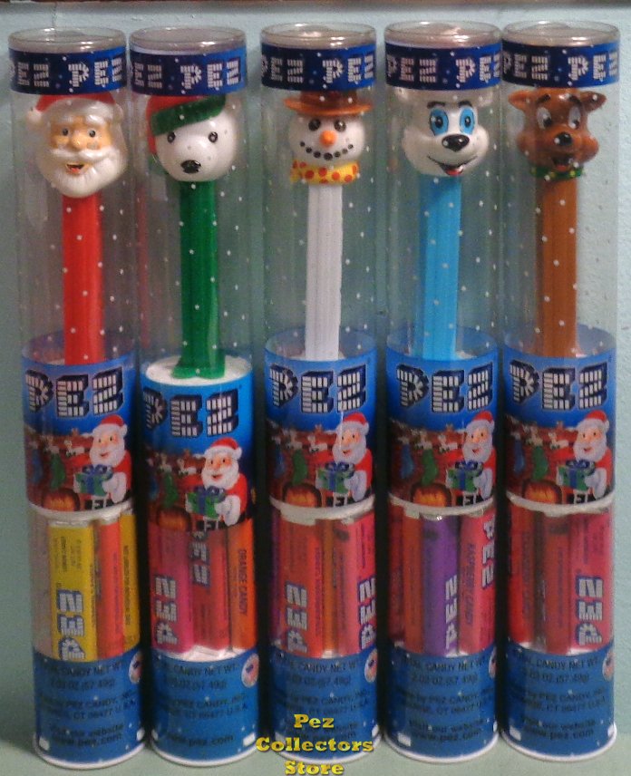 (image for) 2009 Christmas Pez Holiday Tube Set of 5 Fireplace Graphics