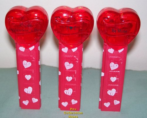 (image for) 2009 Set of 3 Red Crystal Pez Short Valentine Hearts Loose