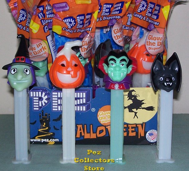 (image for) 2010 Halloween Pez Vampire, Bat, Witch and Jack-o-lantern GITD