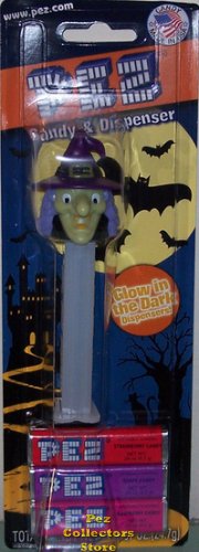 (image for) 2011 Halloween Witch F Pez with Purple Hat GITD Stem MOC