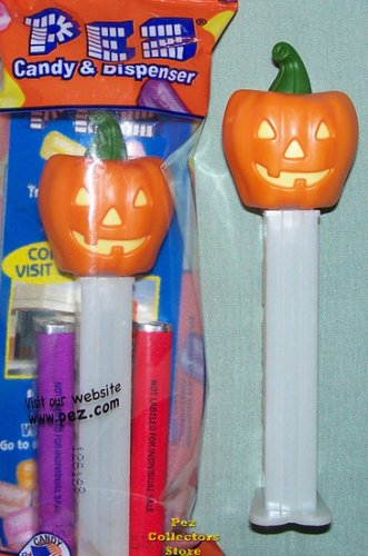 (image for) 2012 Flat Top Pumpkin Pez White Glow in the Dark Stem MIB