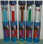 2013 Christmas Pez Set of 5 In Tubes with Fireplace Graphics