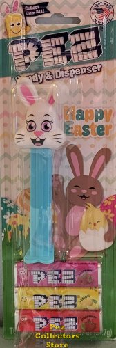 (image for) 2026 White Head Purple Eye Floppy Ear Bunny Pez on Blue Stem MOC