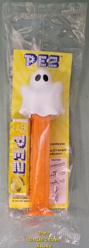 (image for) 2026 Halloween Ghost Pez - Draped Sheet with 2 Big Black Eyes on Orange Stem