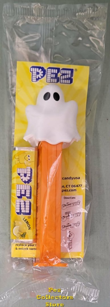 (image for) 2026 Halloween Ghost Pez - Draped Sheet with 2 Big Black Eyes on Orange Stem