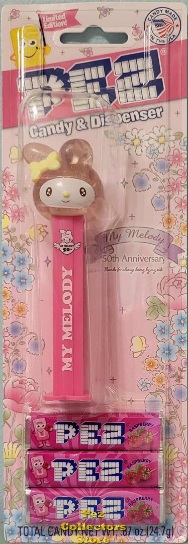 (image for) Limited Ed. 50th Anniversary Pink Glitter Crystal My Melody Yellow Bow Pez MOC