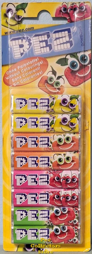 (image for) 8 rolls European PEZ Assorted Fruit Flavors Dated 10 2007 MOC Blister