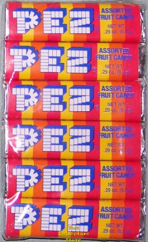 (image for) Old 2 Piece Assorted Fruit Pez 6 roll Cello Pack