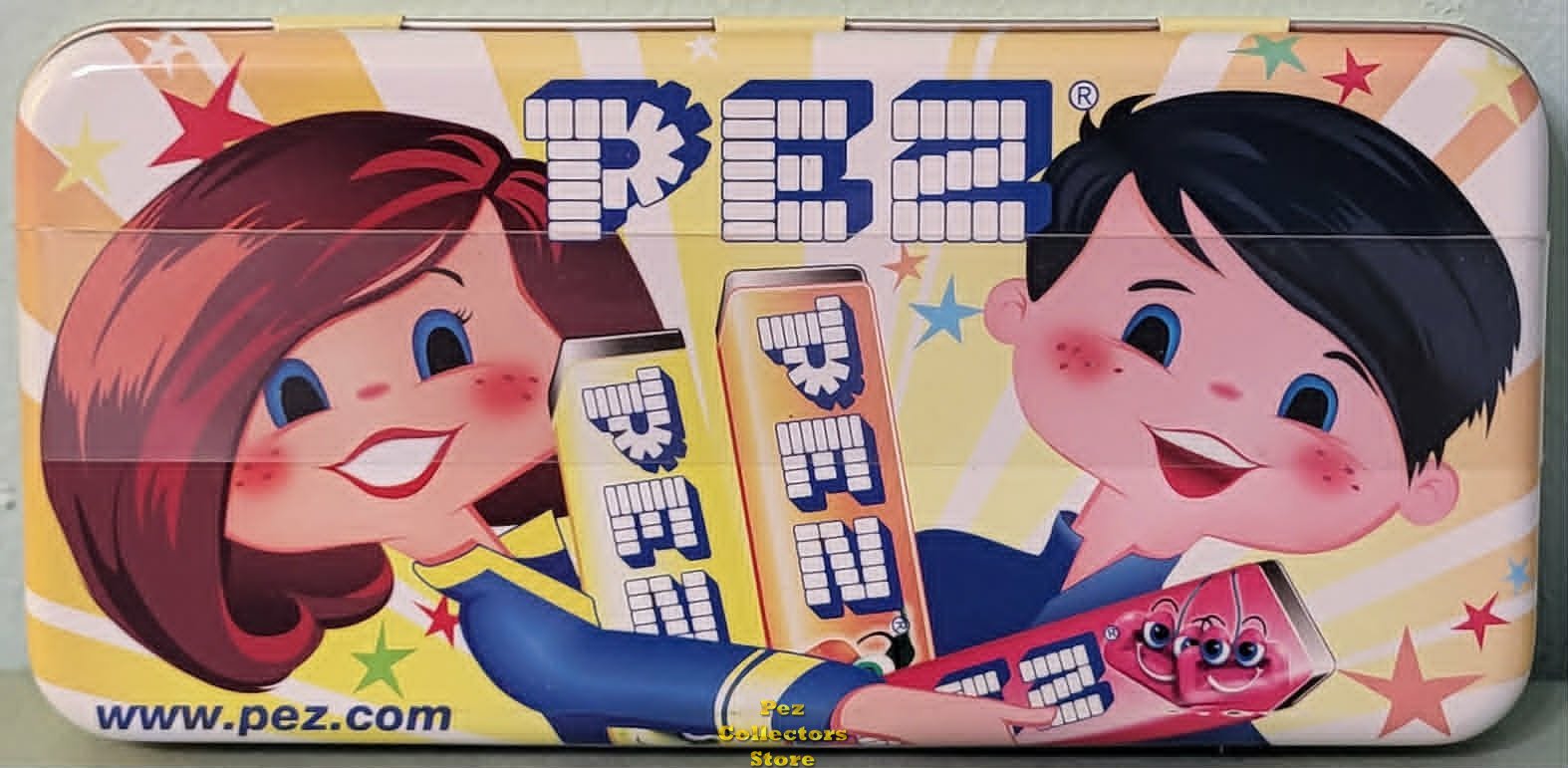 (image for) 2007 European Pez Boy and Girl Hinged Metal Pencil Case