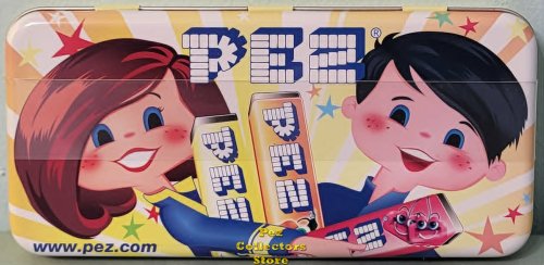 (image for) 2007 European Pez Boy and Girl Hinged Metal Pencil Case