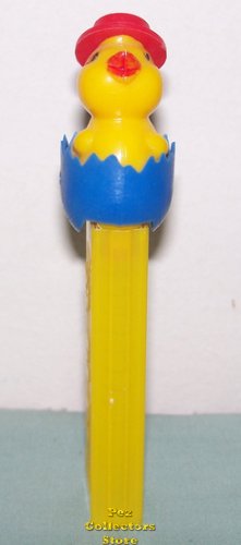(image for) Dark Yellow Chick in Blue Soft Shell Egg Pez on Yellow NF No Patent Austria