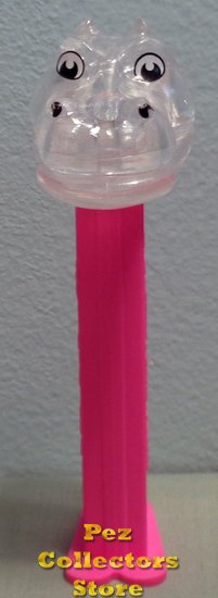 (image for) Colorless Clear Crystal Hippo Kooky Zoo Pez on Neon Pink Loose