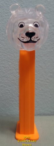 (image for) Colorless Clear Crystal Lion Kooky Zoo Pez on Orange Stem Loose