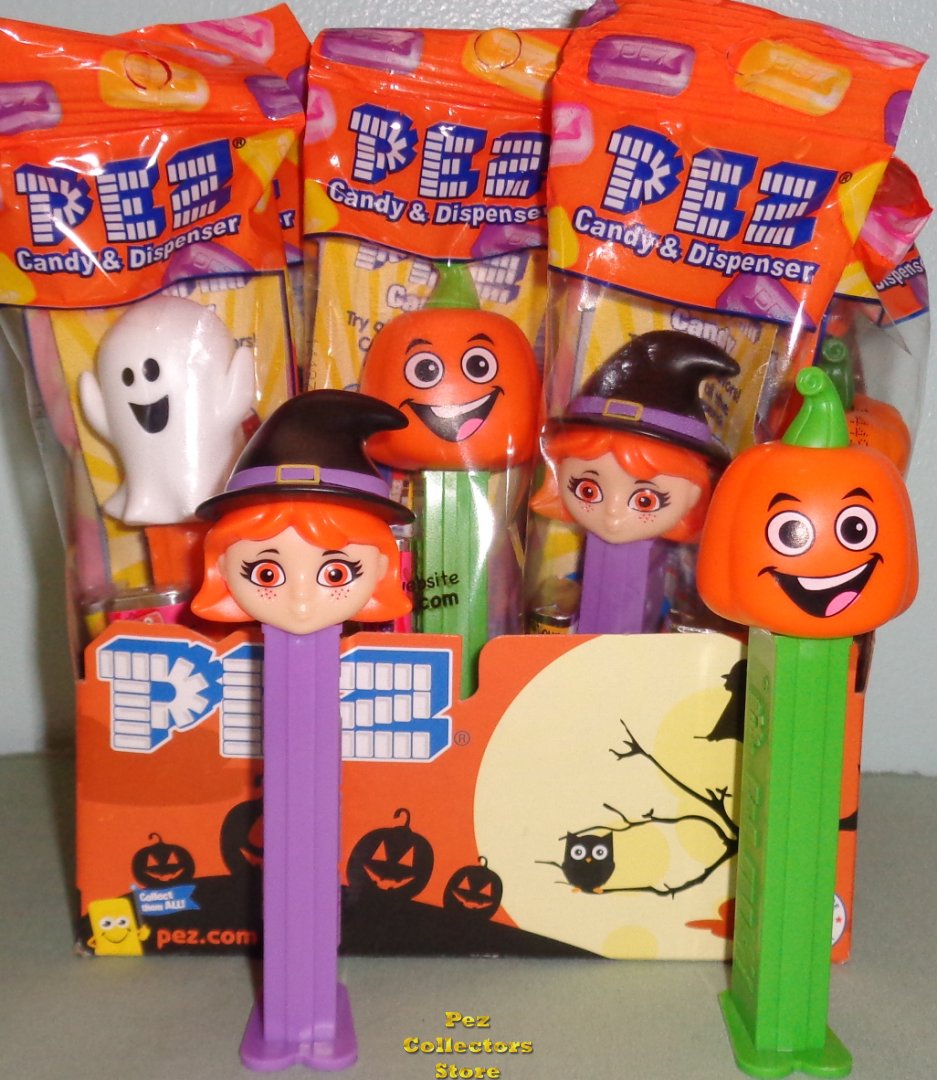 (image for) 2018 Cute Witch and Happy Pumpkin and Candy Corn Pez MIB - Click Image to Close