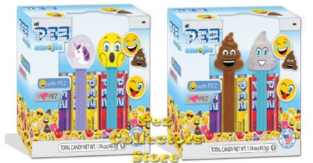 (image for) Unicorn/Surprised & Brown/Glitter Poop Emojis Pez Twin Pack Pair