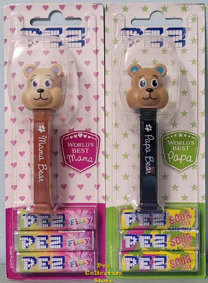 (image for) European Mama Bear and Papa Bear Pez Mint on Card